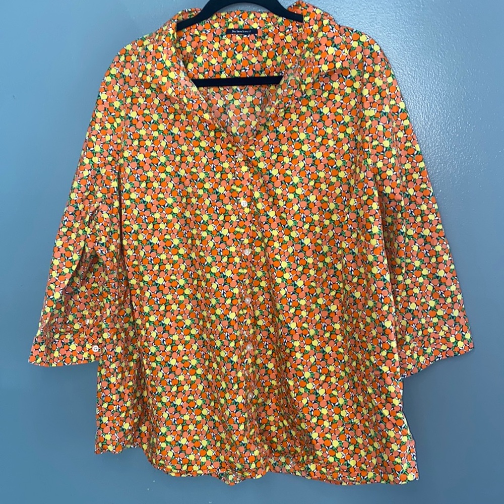 Lands End Supima Cotton Non Iron Citrus Button Blouse